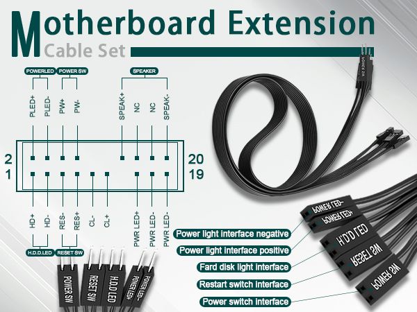 PC Motherboard Front Panel Extension Cable Set