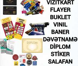 Vizitka, Flayer, Buklet, Stiker, Vinil, Baner, Dəvətnamə, Salafan Reklam işləri – Reklam və dizayn – ucuztap.az