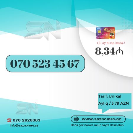 Nar Nömrə - 070 523 4567 – Xırdalan – ucuztap.az