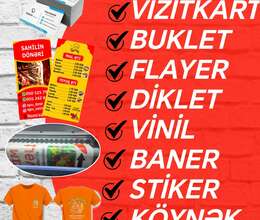 Vizitkart, Buklet, Flayer, Diklet, Vinil, Baner, Köynək çap, LOGO, Lövhə – Reklam və dizayn – ucuztap.az