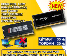 Operativ Yaddaş DDR3 8GB 1600 Mhz 1.35v Mhz Sodimm Kingston HyperX İmpact