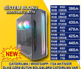 Sistem Bloku RGB Case/H81 DDR3/Core i7 4770/8-16GB Ram/SSD