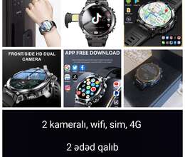 2 kameralı smart saat, wifi, sim, 4G 
