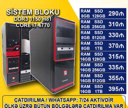 Sistem Bloku DDR3 1150 H81/Core i7 4770/8-16GB Ram/SSD