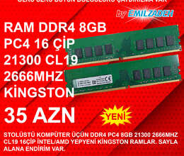 Operativ Yaddaş DDR4 PC4 8GB 21300 2666Mhz Kingston
