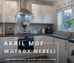 Mətbəx mebeli akril mdf kreditlə 