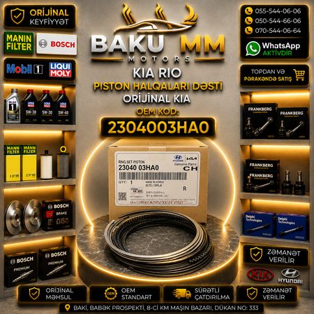 Kia Rio Piston Halqaları Dəsti Kolsa (2304003HA0) – HYUNDAI KIA EHTIYAT HISSELERI – Bakı – ucuztap.az