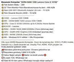 Masaüstü Kompüter DDR4 B460 1200 Lenovo Core i3 10100