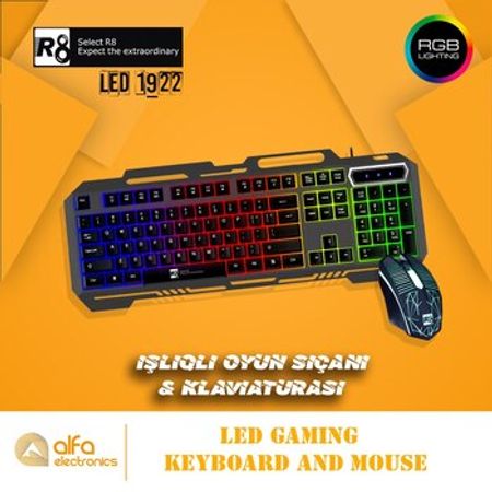 İşıqlı klaviatura və siçan "R8 LED 1922"