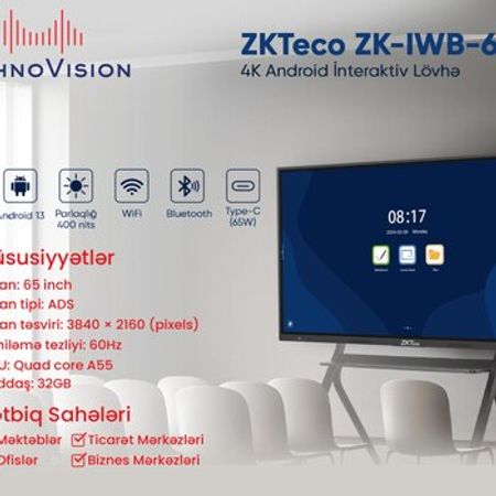 ZKTeco ZK-IWB-65BE – 4K android interaktiv lövhə (65 inch)