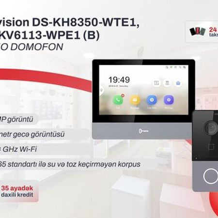 Video domofon dəsti Hikvision DS‑KV6113‑WPE1(B) + DS‑KH8350‑WTE1