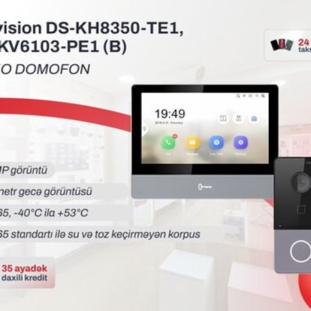 Video domofon dəsti (2 il zəmanət) Hikvision DS‑KV6103‑PE1(B) + DS‑KH8350‑TE1