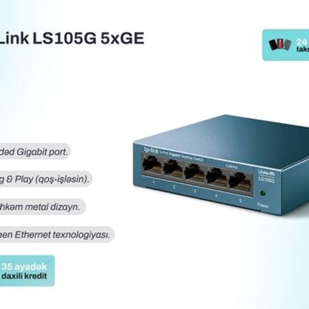 5 Port Gigabit şəbəkə switch TP‑Link LS105G 5×GE