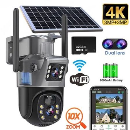 4G tam simsiz solar PTZ360° 2 kamera 8MP/4K+64GB