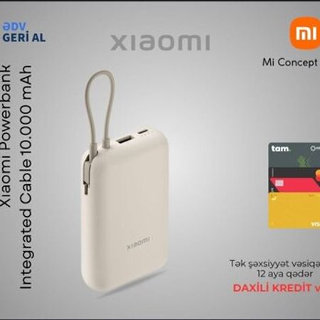 PowerBank Xiaomi Integrated Cable 10000 mAh Beige – Telefonlar – ucuztap.az