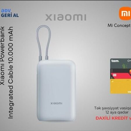Power bank Xiaomi Integrated Cable 10000 mAh Blue – Telefonlar – ucuztap.az