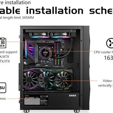 SAMA 3509 Black ATX Mid Tower Gaming Case 4x Fan ARGB