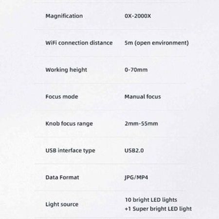 Wi-Fi mikroskop 2000X