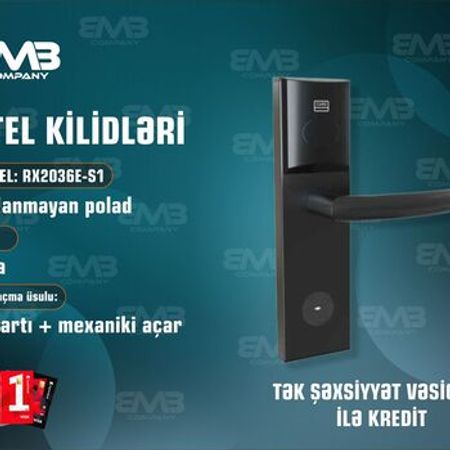 Otel Kilidi RX2036E-S1 – Kartlı RFID Hotel Qapı Kilidi (Paslanmayan Polad, Qara) – Təhlükəsizlik avadanlığı – ucuztap.az