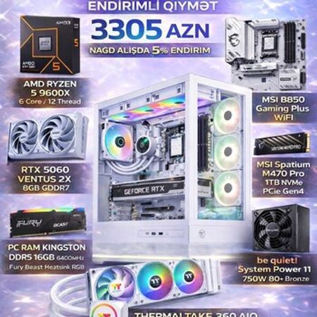 Masaüstü kompüter Gamer W110 RYZEN 5 9600X, RTX5060, 1TB SSD, 16GB DDR5
