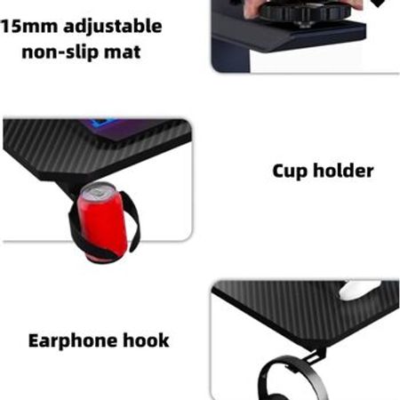 Gaming PC Desk LS2-1200 Right  Black (140+100)*60*73 sm, Cup Holder, Headphone Hook, Colorful  light