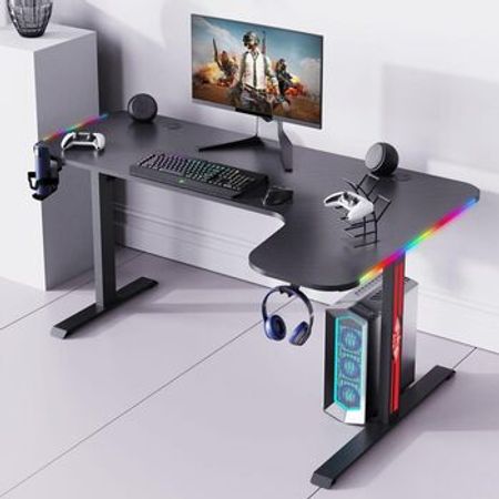 Gaming PC Desk LS2-1200 Right Black (140+100)*60*73 sm, Cup Holder, Headphone Hook, Colorful light