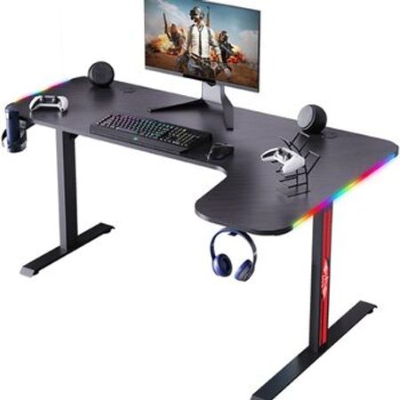 Gaming PC Desk LS2-1200 Right  Black (140+100)*60*73 sm, Cup Holder, Headphone Hook, Colorful  light