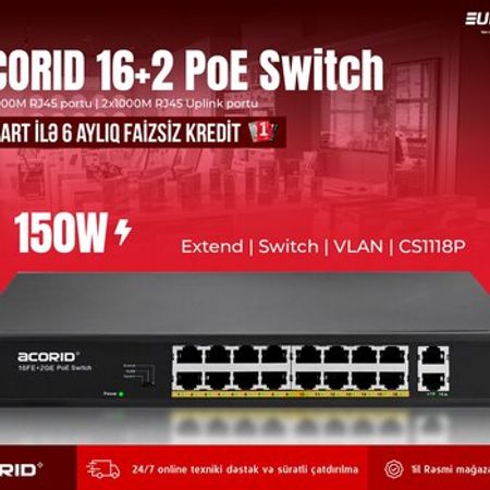 16-Portlu PoE Switch Acorid CS1118P – Şəbəkə avadanlıqları – ucuztap.az