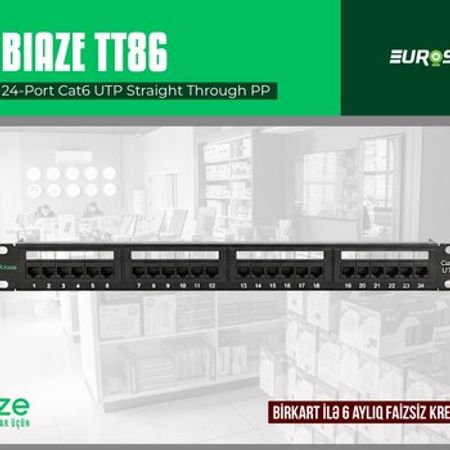 BIAZE TT86 - 24-Port Cat6 UTP Straight Through Patch Panel – Şəbəkə avadanlıqları – ucuztap.az