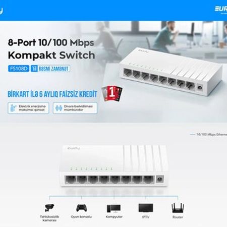 8 portlu kompakt switch "Cudy FS108D"