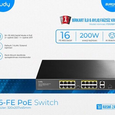 16 port PoE+ Gigabit Uplink Switch "Cudy FS1018PS1"