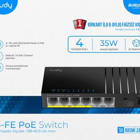 4 port PoE+ Migabit Uplink Switch "CUDY FS106P"