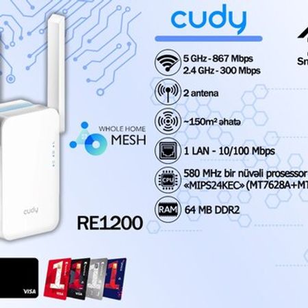 Cudy AC1200 Dual Band Range Extender, Model: RE1200 – Şəbəkə avadanlıqları – ucuztap.az