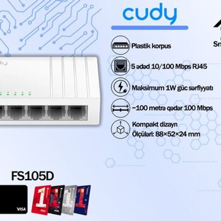 Cudy 5-Port & 8-Port 10/100Mbps Desktop Switch FS105D – Şəbəkə avadanlıqları – ucuztap.az