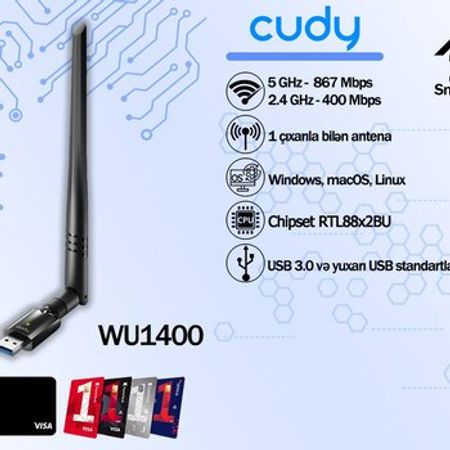 Cudy AC1300 High Gain USB Wi-Fi Adapter WU1400 – Şəbəkə avadanlıqları – ucuztap.az