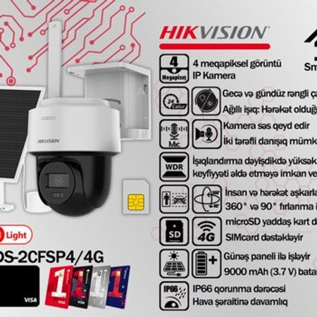 Hikvision günəş paneli ilə 4G videomüşahidə kamerası DS-2CFSP4/4G – Təhlükəsizlik avadanlığı – ucuztap.az