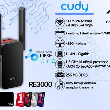 Cudy AX3000 Dual Band Wi-Fi 6 Range Extender – Şəbəkə avadanlıqları – ucuztap.az