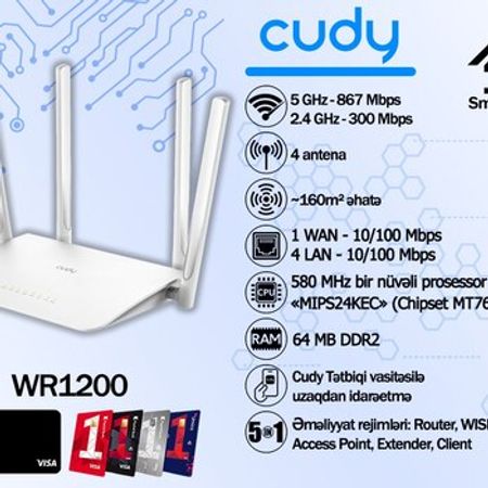Cudy WR1200 AC1200 Wi-Fi router – Şəbəkə avadanlıqları – ucuztap.az