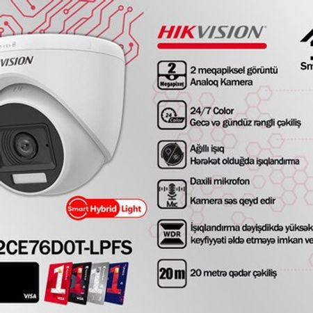 "Hikvision DS-2CE76D0T-LPFS analoq 2mp kamerası