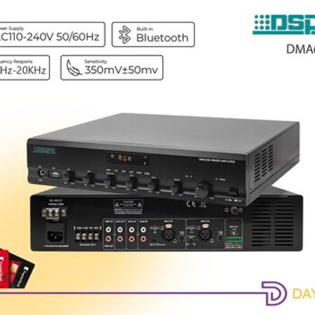 DSPPA DMA60U 60W Rəqəmsal Mikser Gücləndirici (USB, Bluetooth, FM, Chime, Siren, 4 Mic, DC24V)