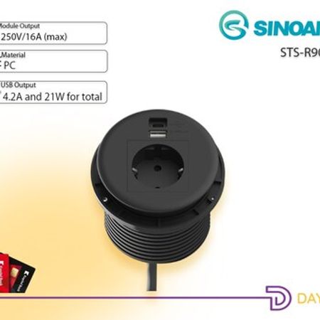 Sinoamigo STS-R90-2 masa üçün quraşdırılan elektrik çıxışı və USB şarj bloku (Type-A + Type-C)