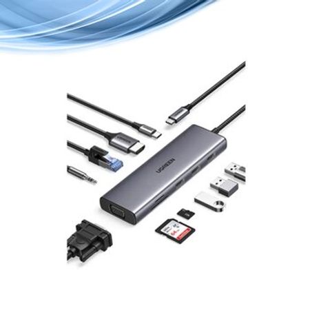 15601 UGREEN USB C Hub, 10-in-1 USB-C Dongle with 4K HDMI & VGA Dual Monitor