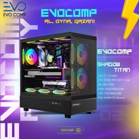 EvoComp ShadowTitan Core i7-14700KF, RTX 5070 12GB, 1TB SSD, RAM 16GB – Masaüstü kompüterlər – ucuztap.az