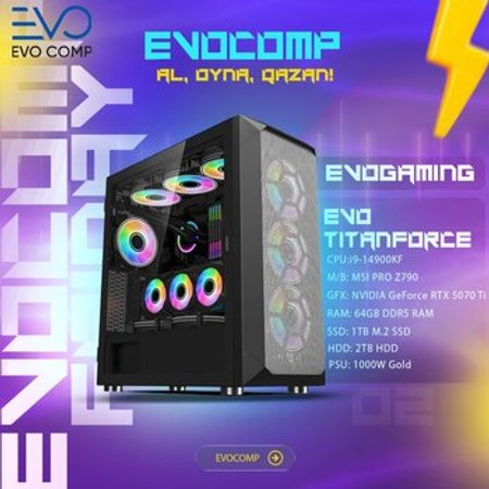 EvoComp PC TitanForce Pro İ9-14900KF RTX 5070 Ti 64GB DDR5 – Masaüstü kompüterlər – ucuztap.az