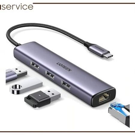 UGREEN 60600 USB C TO 3 Port USB 3.0 Hub with Gigabit Ethernet Adapter