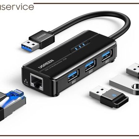 "UGREEN USB 3.0 Hub Ethernet 4-in-1" adapteri 20265