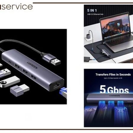 UGREEN USB 3.0 to Ethernet Adapter 5 in 1 Multiport Hub