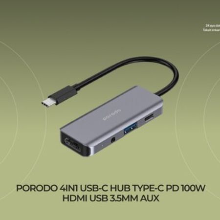 Porodo 4in1 Usb-C HUB Type-C Pd100w HDMI Usb 3.5aux