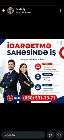 İdarəetmə Sahəsi Üzrə Təcrübəlilərə Təklif – İş təklif edirəm – ucuztap.az