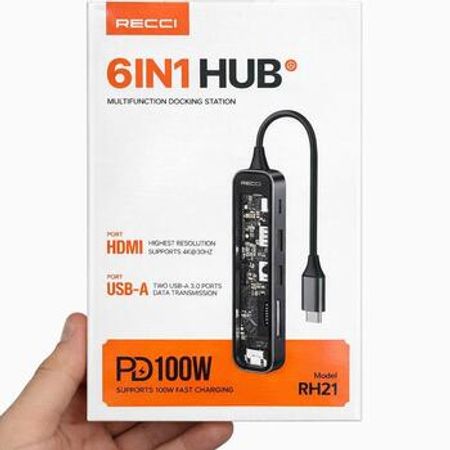 Recci RH21 6in1 hub çoxfunksiyalı Type-C hub adapteri – Telefonlar – ucuztap.az